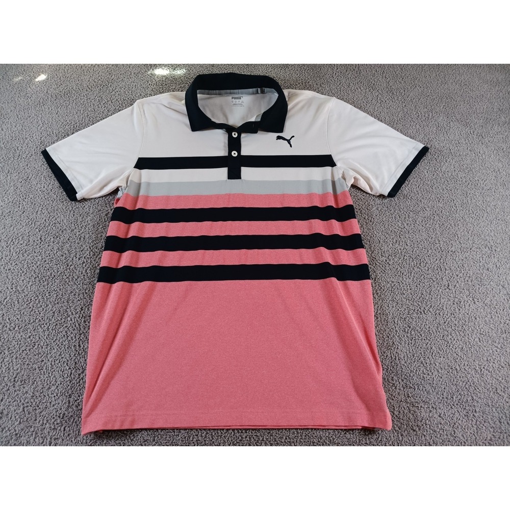 Puma Golf Polo Shirt‎ Mens M Pink Colorblock Performance Short Sleeve Stretch